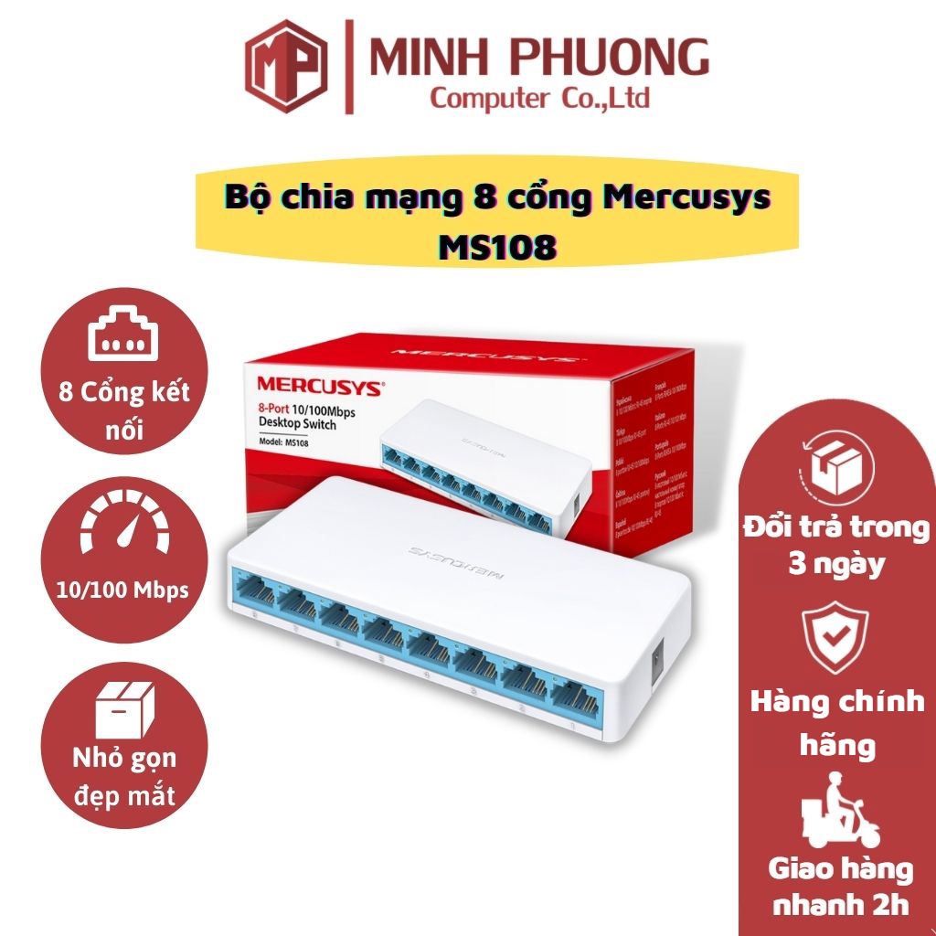 Bộ Chia Mạng 8 Cổng Mercusys MS108 - Hàng chính hãng - Bảo hành 24T