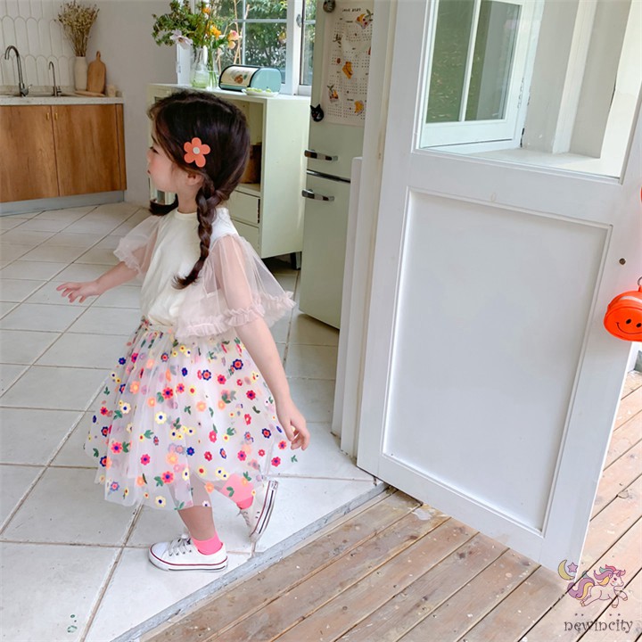 Bộ Áo Cánh Tiên Phối Ren + Chân Váy Lưới Thêu Hoa Thời Trang Dành Cho Bé Gái