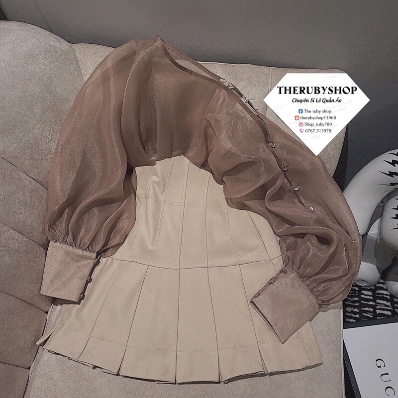 Đầm phối tay voan