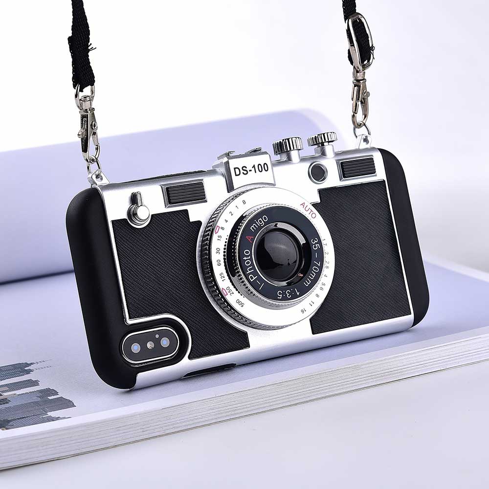 Ốp Điện Thoại Hình Máy Ảnh 3D Có Dây Đeo Cổ Tháo Rời Được Cho iPhone 13 Pro MAX 11 Pro MAX XS MAX XR XS X 7 8 Plus SE 12 / 12Pro