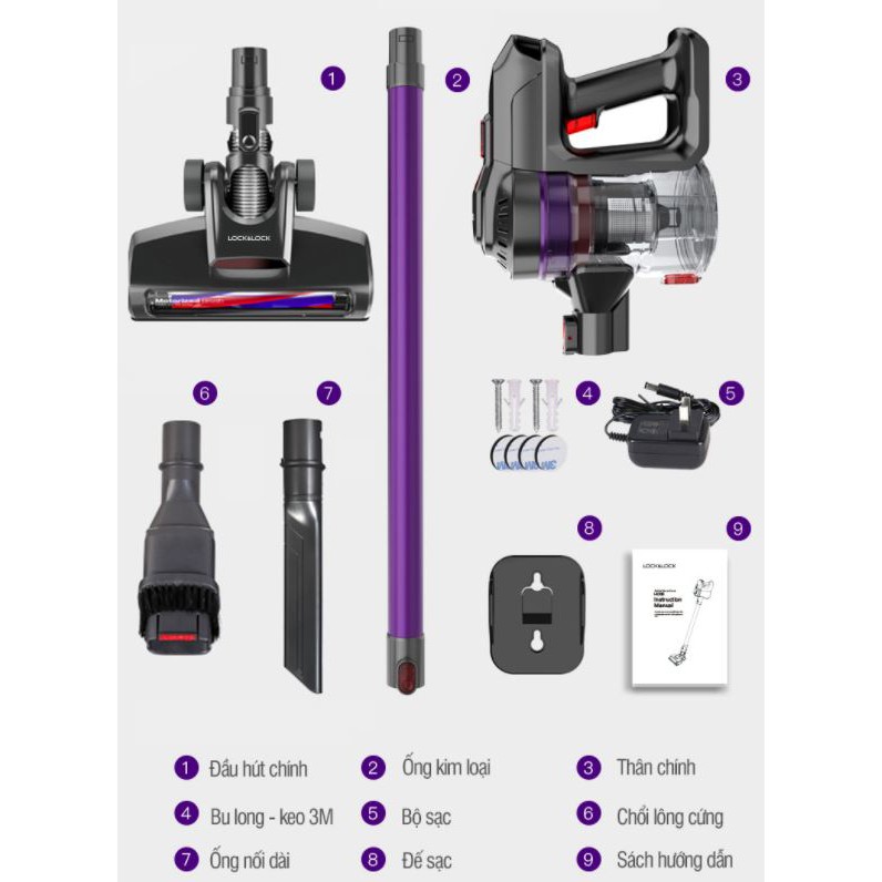 Máy Hút Bụi Không Dây Cầm Tay Dùng Pin Sạc Lock&amp;Lock ENV151 - BH 12 tháng - Hàng Chính Hãng