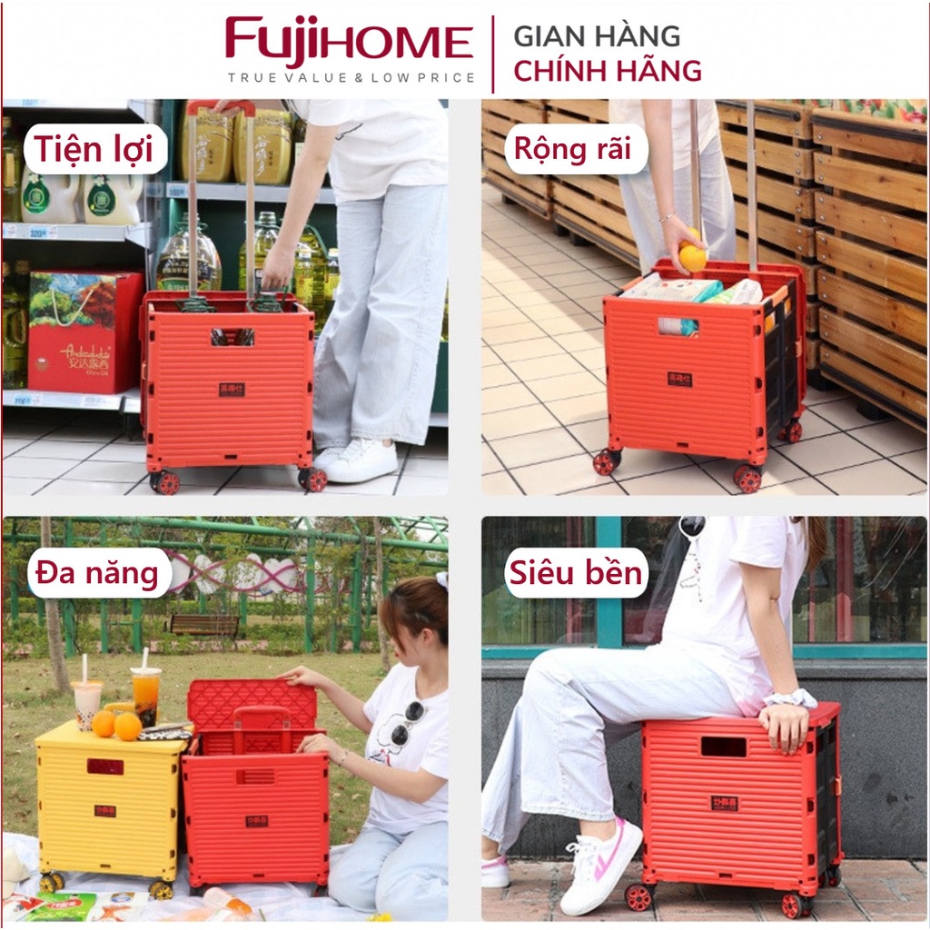 Xe kéo hàng hình vali gấp gọn 2 bánh Nhật Bản Nhập Khẩu Fujihome