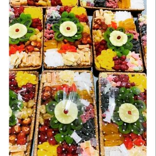 COMBO HỘP QUÀ TẾT TRÁI CÂY SẤY + BỘ 10 BAO LÌ XÌ