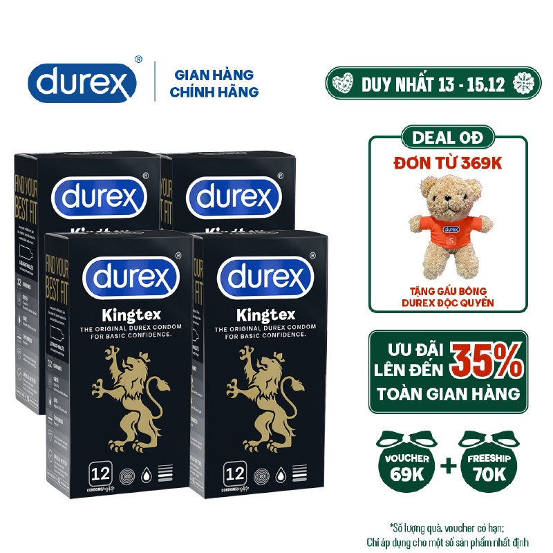 Bộ 2 Bao cao su Durex Kingtex 12 bao + Tặng 2 hộp cùng loại