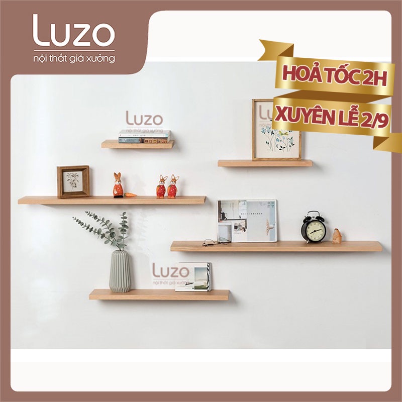 Kệ Gỗ Treo Tường Trang Trí Decor Phòng Khách Dạng Thanh Ngang - Tặng Kèm Phụ Kiện M
