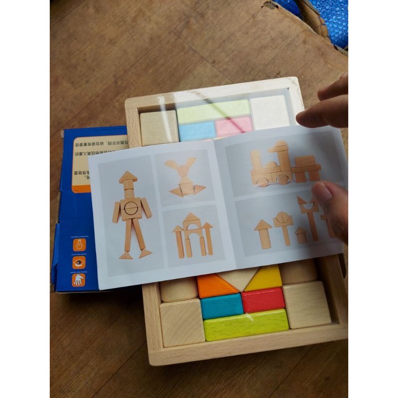 Bộ xếp hình 30 khối gỗ tự nhiên đồ chơi phát triển trí tuệ cho bé