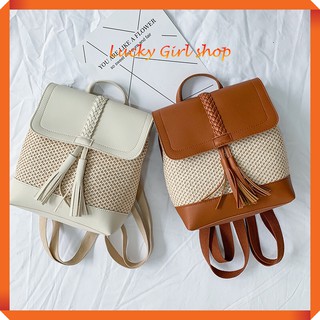 [CUỐI CÙNG!] Ba Lô Cói Pha Da Sang Chảnh Size 23*25*10cm - Lucky Girl shop