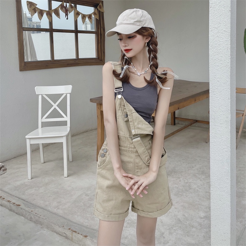 Quần Yếm Denim Ống Rộng Lưng Cao Thời Trang Mùa Hè Dễ Phối Đồ Cho Nữ