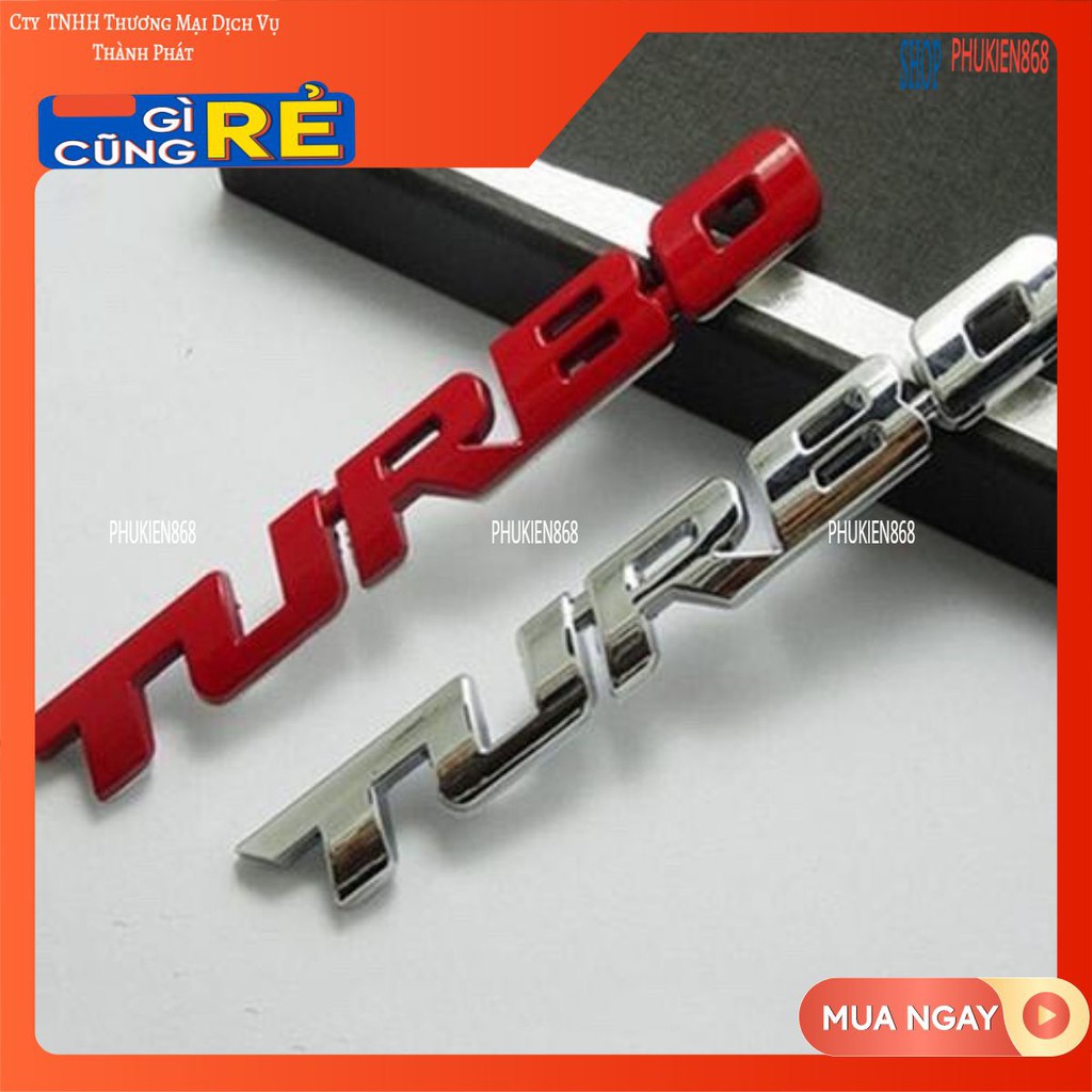 Đề can chất liệu hợp kim in chữ TURBO 3D kích thước 9.7cm x 1.1cm dùng trang trí xe hơi/xe mô tô