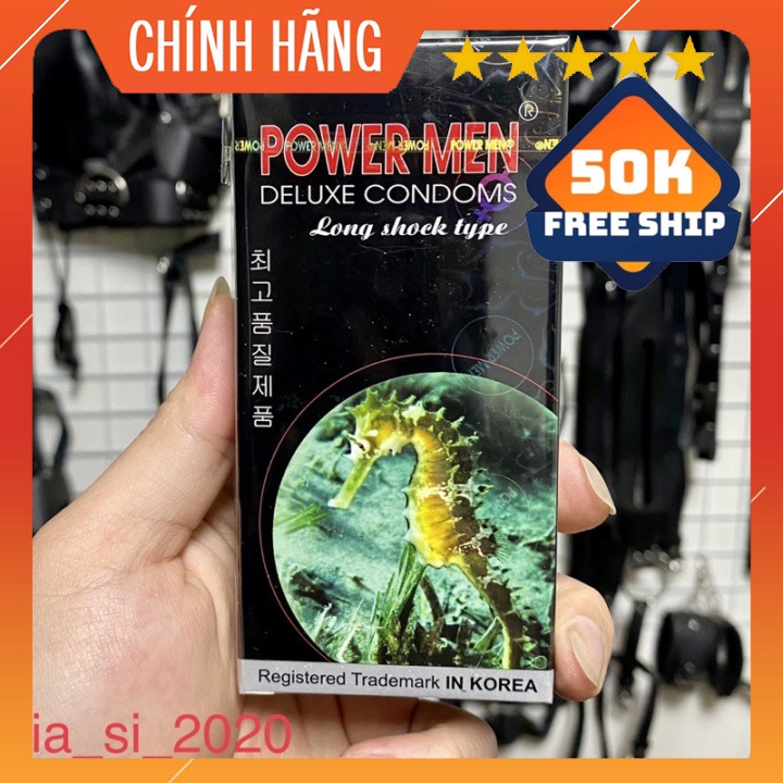 Bao Cao Su Power Men Long Shock Type Cá Ngựa Đen Gân Gai Kéo Dài Thời Gian (hộp 12 cái)