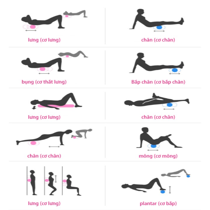 Con lăn Yoga Massage Foam Roller Cao cấp, ống trụ lăn xốp thể thao giãn cơ giảm đau có gai roam rollet DOBETERS