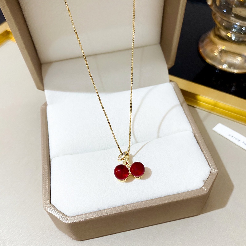 Vòng Cổ Mặt Quả Cherry Phong Cách Hàn Quốc Kiểu Mới Thanh Lịch Dành Cho Nữ