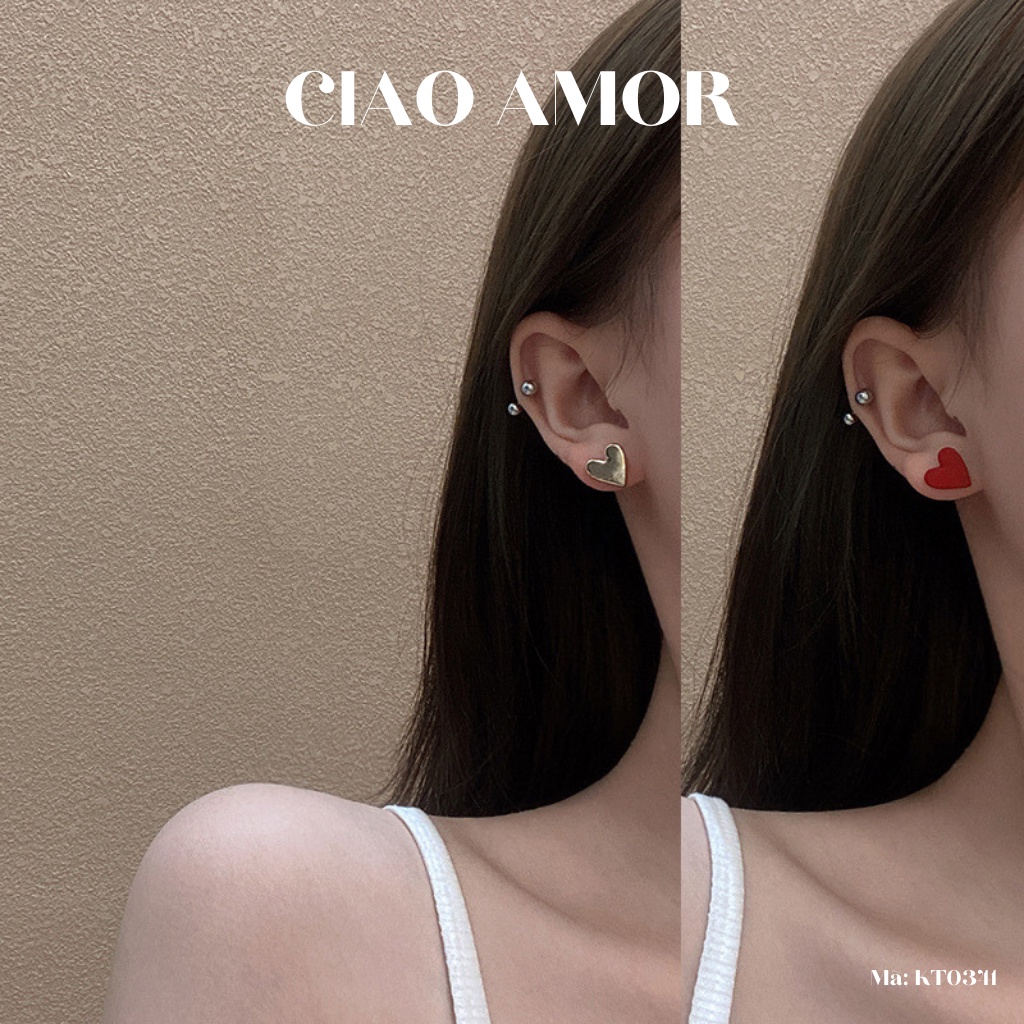 Khuyên tai nữ, Bông tai nụ bạc 925 trái tim màu khác tươi sáng Trang sức Ciao Amor - KT0341