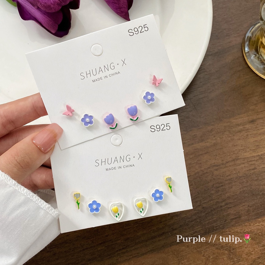 Bông Tai Mạ Bạc 925 Hình Hoa Tulip Đơn Giản Cho Nữ