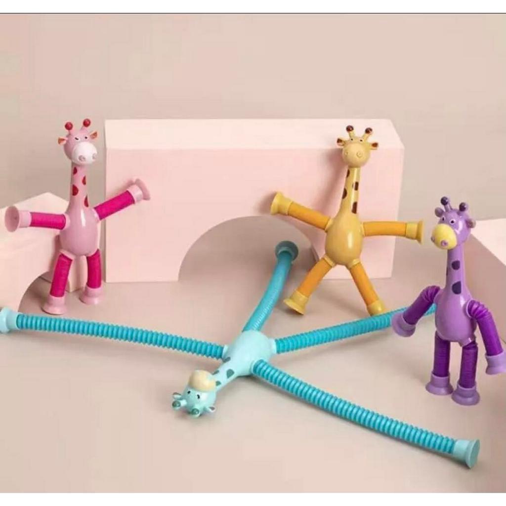 Đồ chơi ống hút hình hươu cao cổ phát sáng, đồ chơi ống lò xo hươu cao cổ
