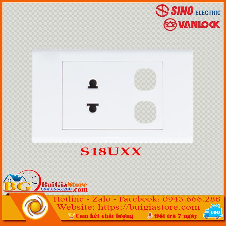 Ổ cắm đơn 2 chấu 16A với 2 lỗ Sino - Vanlock S18UXX (Seri S18)