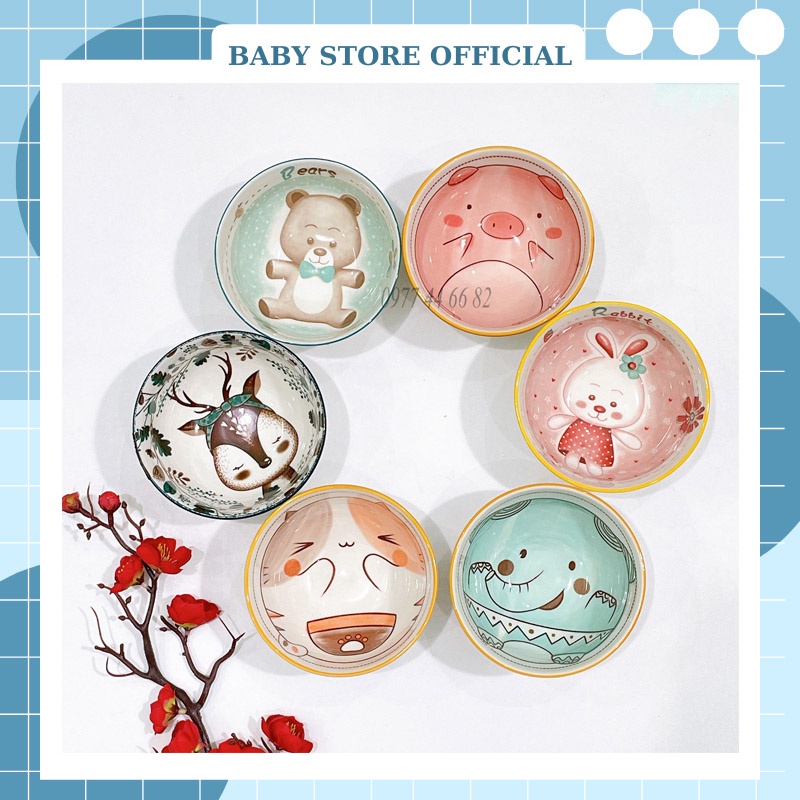 Bát Ăn Cơm Gia Đình Gốm Sứ Decor Hình Thú Đáng Yêu Chịu Nhiệt Cao