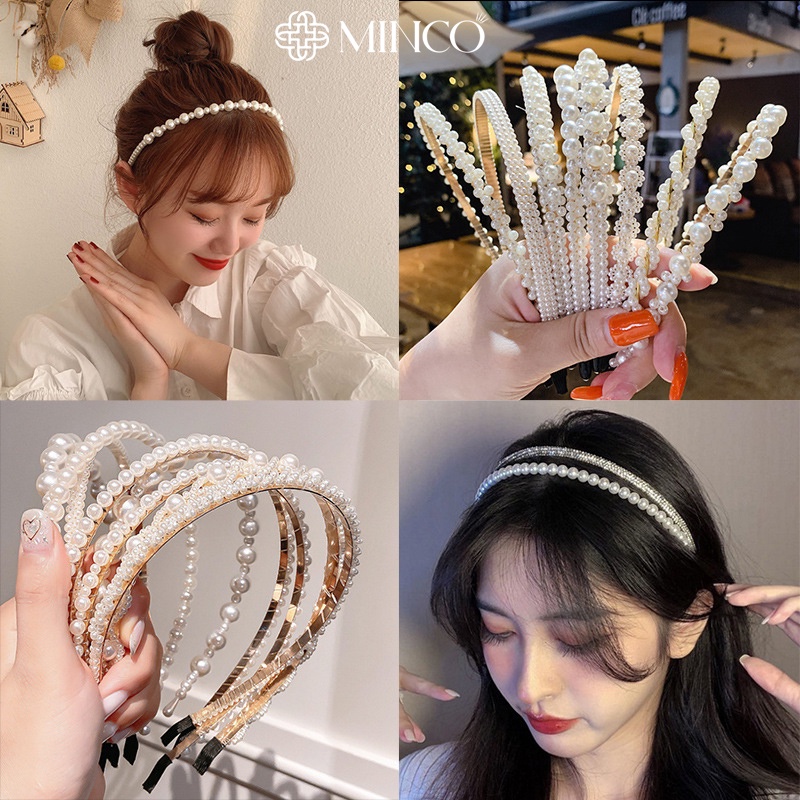 Băng đô cài tóc ngọc trắng tiểu thư Minco Accessories phong cách Hàn Quốc KT06