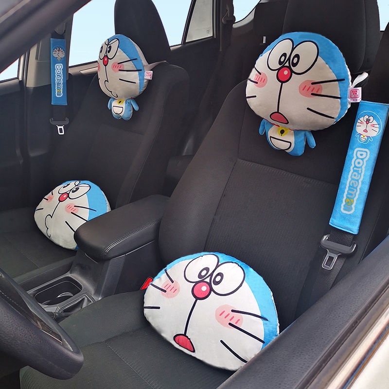 【Ready Stock】 Doraemon Car headrest backrest neck guard car lumbar support creative car interior decoration PiQJ