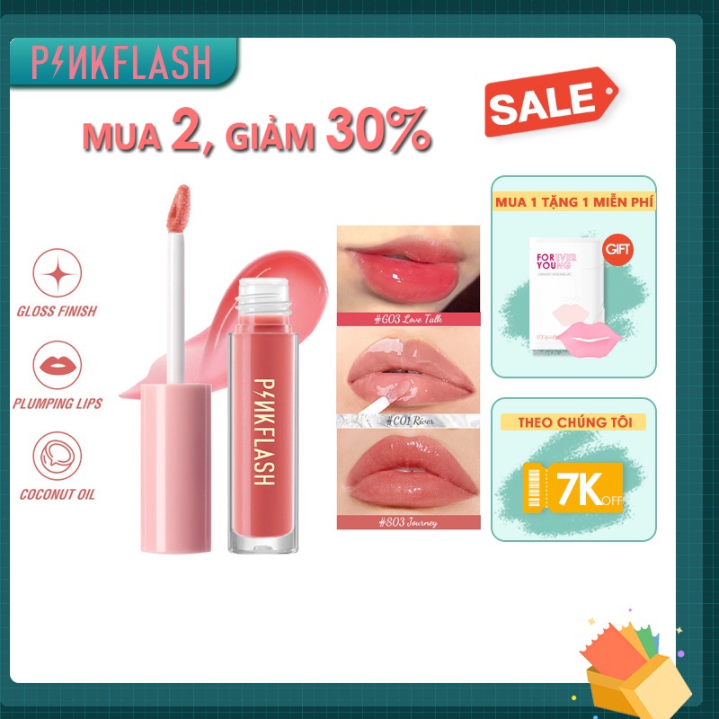 【MUA 1 TẶNG 1 QUÀ TẶNG】Son bóng lâu trôi chăm sóc môi 11 màu tùy chọn PINKFLASH