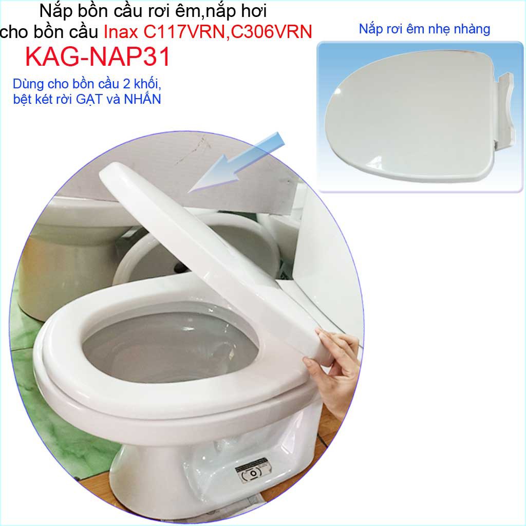 Nắp đậy bồn cầu rơi êm KAG-NAP31, nắp cho bàn cầu Inax C.117VRN,C306VRN, nắp cho cầu Inax