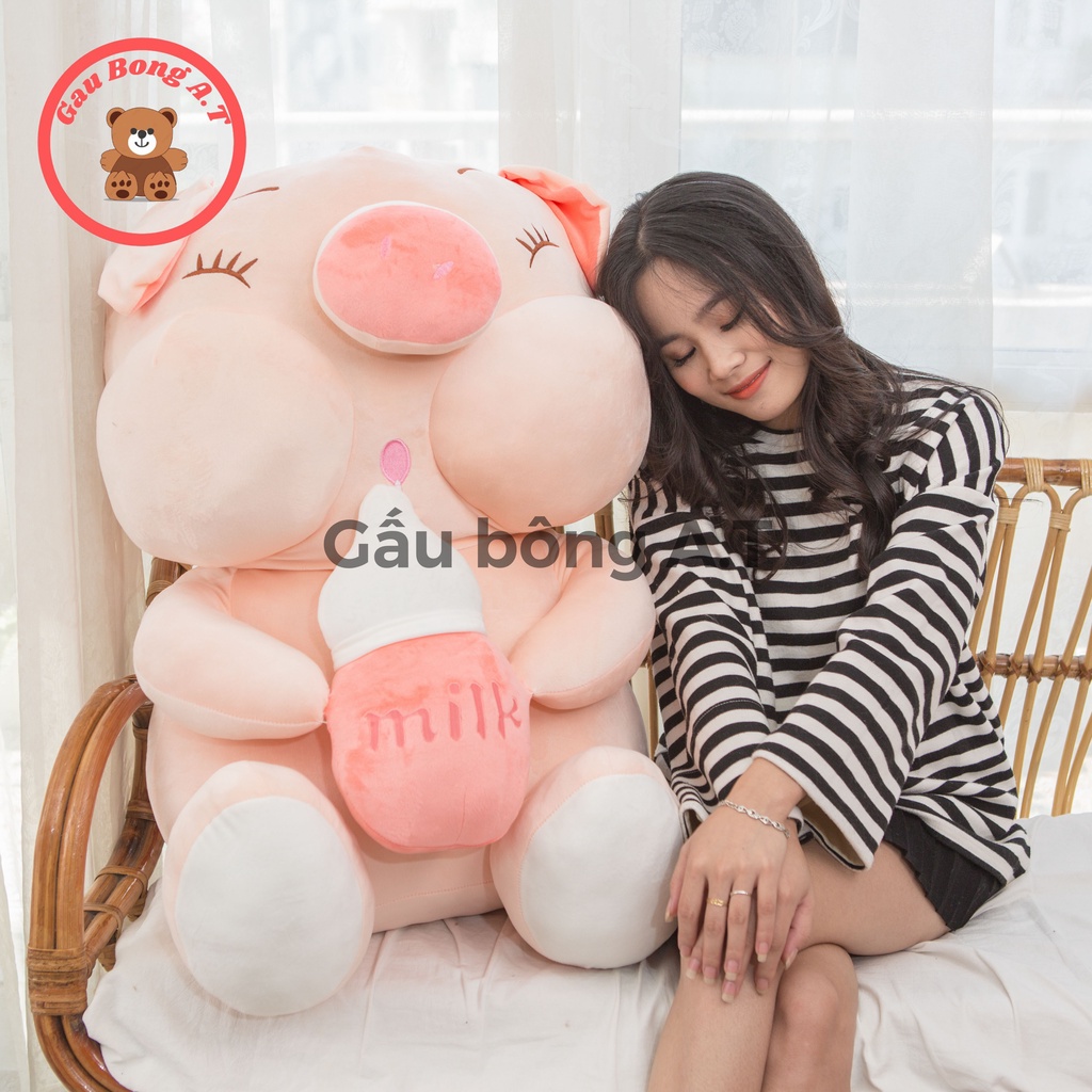 Gấu Bông Heo Ôm Bình Sữa, Lợn bú bình, thú nhồi bông siêu cute siêu hot hit hàng mềm mại cao cấp size 55cm-85cm-1m1