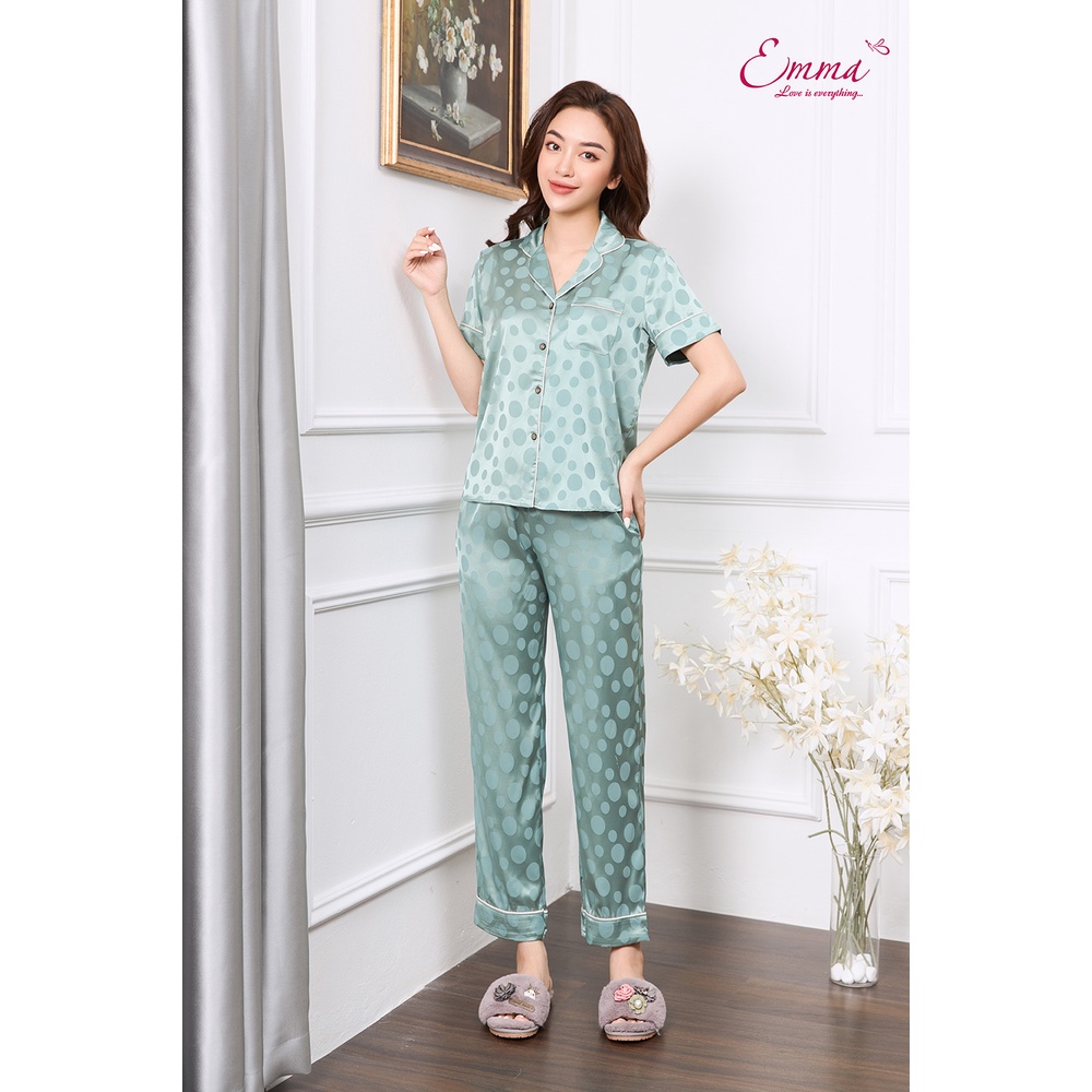 Bộ Mặc Nhà Pyjama Lụa Áo Ngắn Tay, Quần Dài Emma ETLU.21.01.02