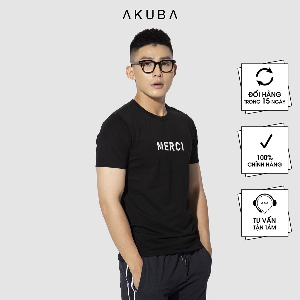 Áo Thun Tay Ngắn In Chữ Nam Form Slimfit AKUBA | 01JW169
