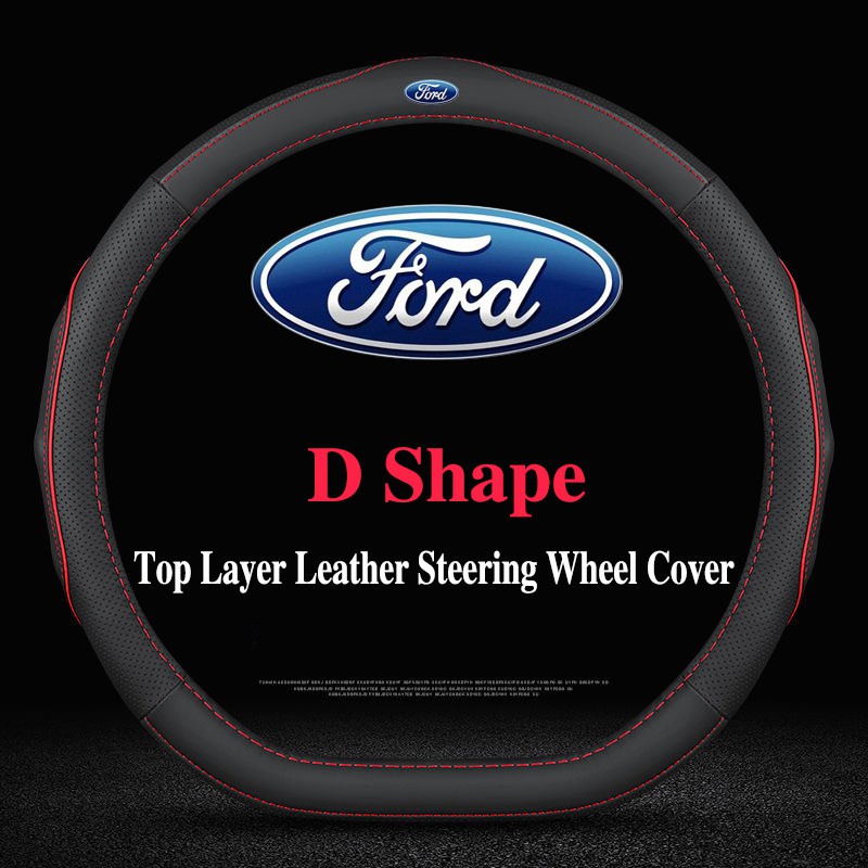 Vỏ Bọc Vô Lăng Xe Hơi Bằng Da Bò Thoáng Khí Thấm Hút Mồ Hôi Chống Trượt 38cm Cho Ford Ranger Fiesta Focus Everest Mustang Kuga