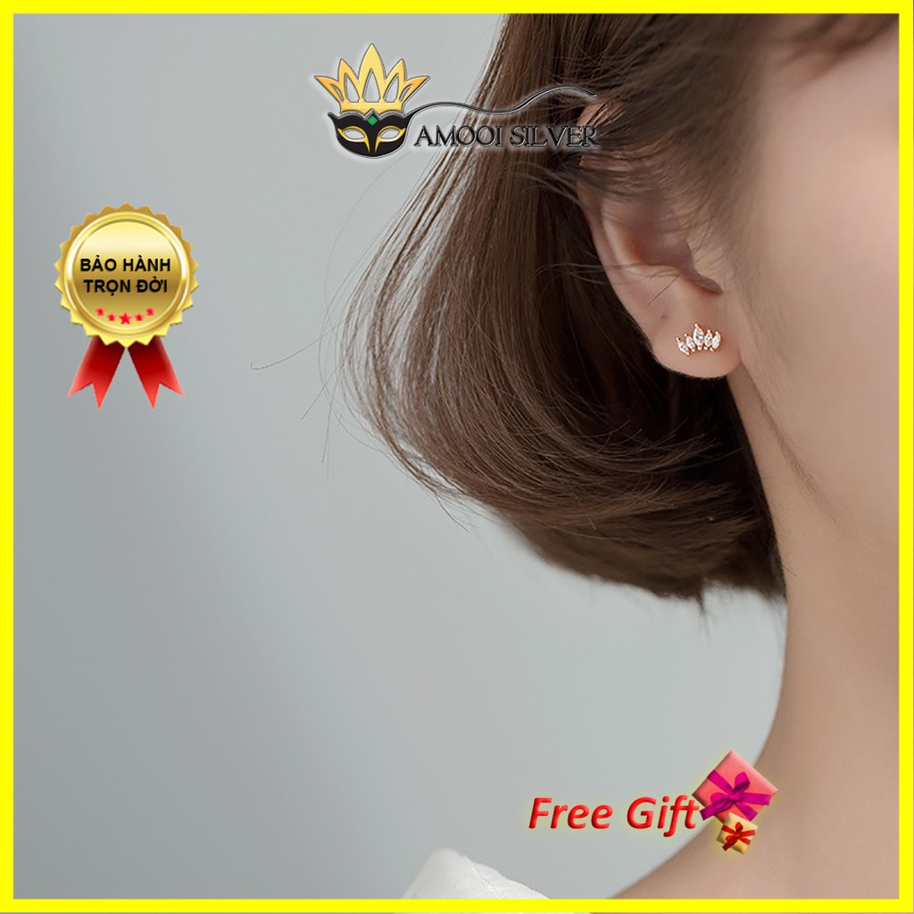 Bông tai bạc S925 hoa 5 cánh hình vương miện chui vặn - Amooi Silver AB175