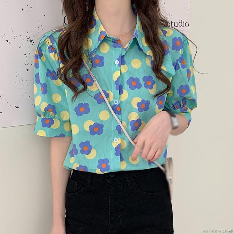 Áo Sơ Mi Hoa Tay Ngắn Dáng Rộng Phong Cách Retro Cho Nữ | BigBuy360 - bigbuy360.vn