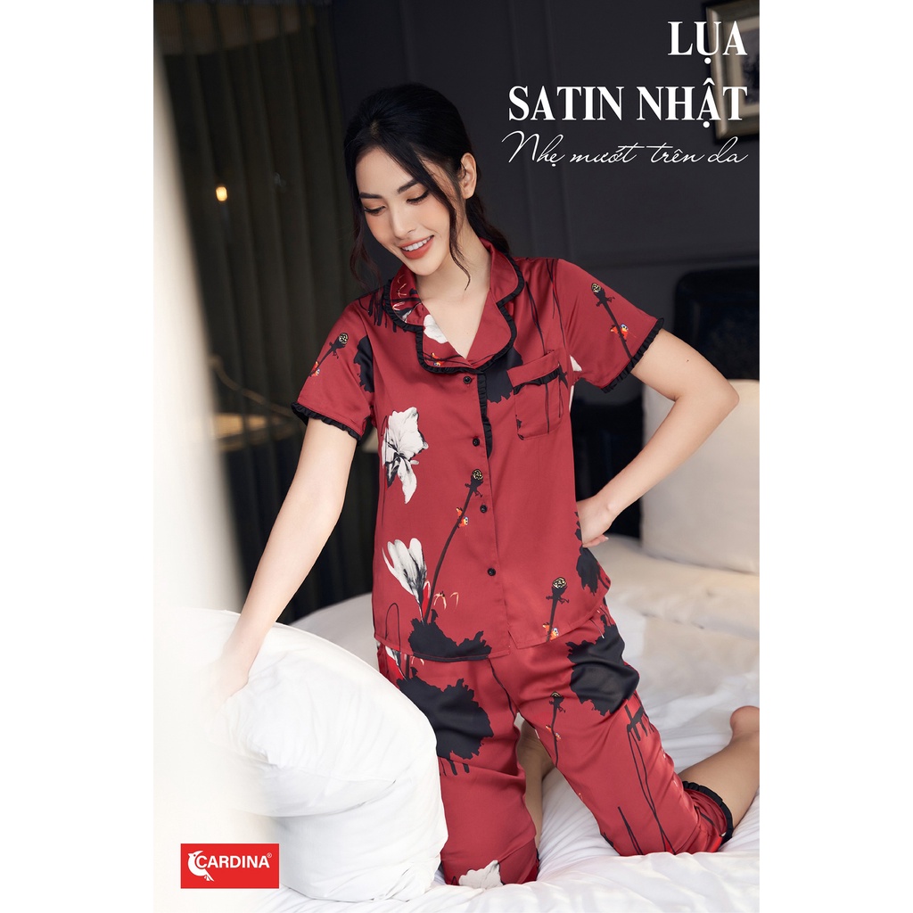 Đồ bộ pijama nữ CARDINA chất lụa satin Nhật cao cấp họa tiết tinh tế 1Pi26