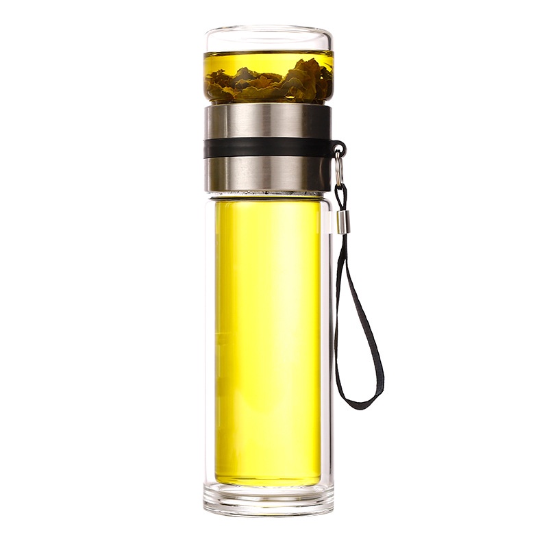 Bình giữ nhiệt, bình thủy tinh pha trà 2 lớp có lõi lọc inox 304 dung tích 370-450ml