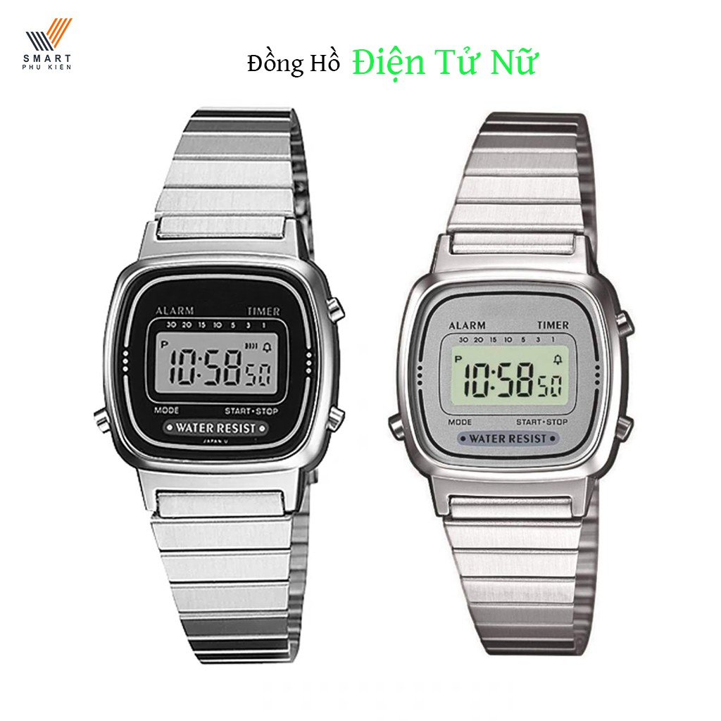 Đồng hồ điện tử nữ LA670, đồng hồ nữ có chống nước, Dây đeo tay Inox bạc mặt vuông, thích hợp các bạn nữ trong công sở