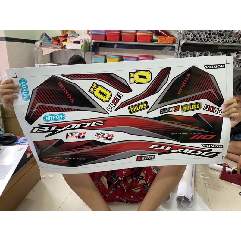 Tem xe wave blade 110 đỏ đen mới