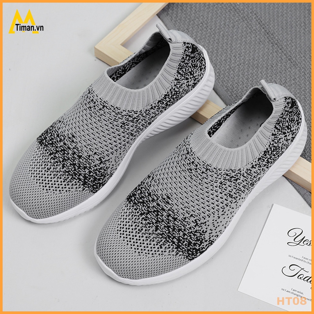 Giày thể thao nữ chất liệu vải sneaker độn đế đẹp màu trắng siêu nhẹ cho trung niên bảo hành 1 năm HT08 TIMAN