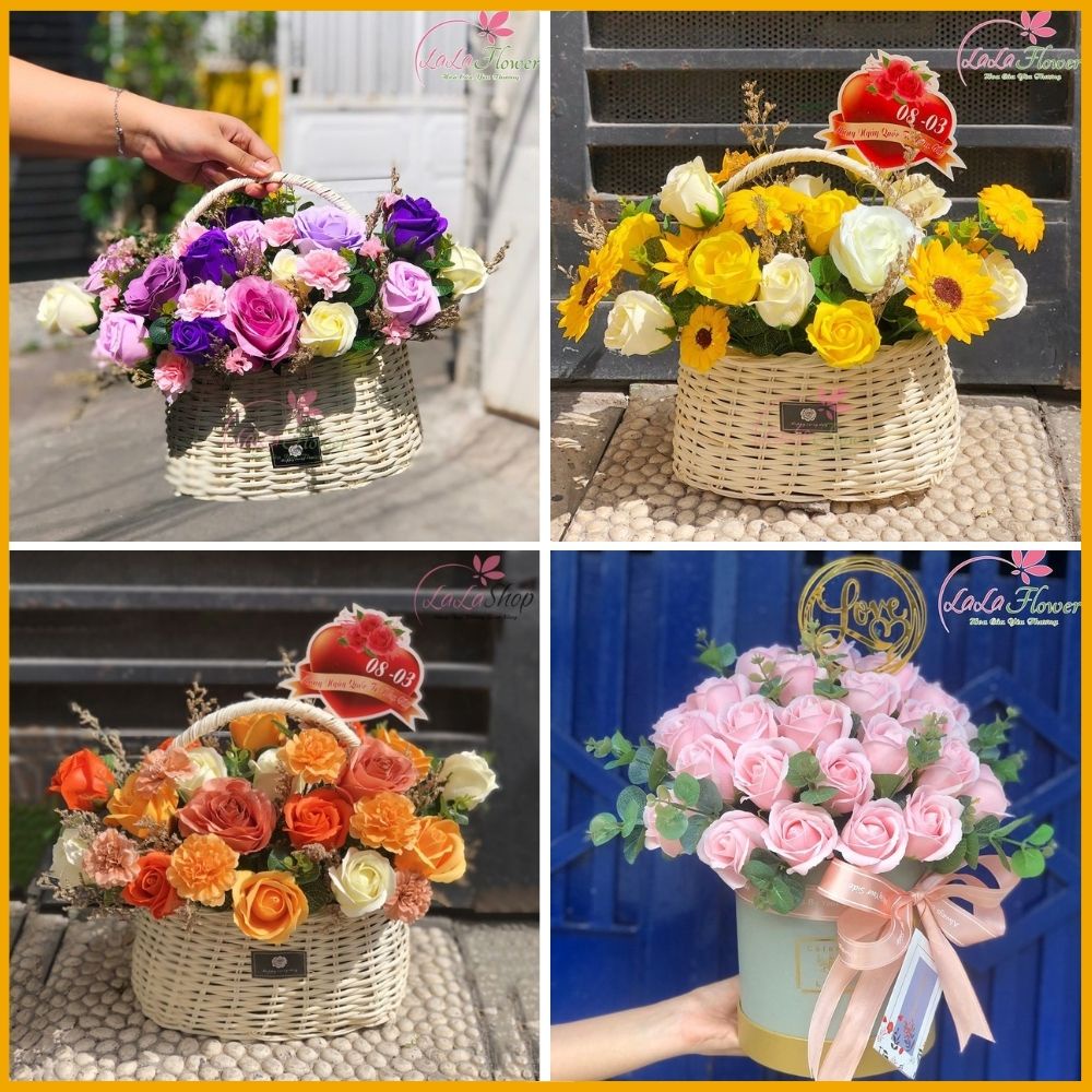 Giỏ hoa tặng 8/3, 20/10, 20/11, 14/2 vĩnh cửu giá rẻ siêu đẹp tại TpHCM - Đa dạng mẫu hoa hồng sáp thơm