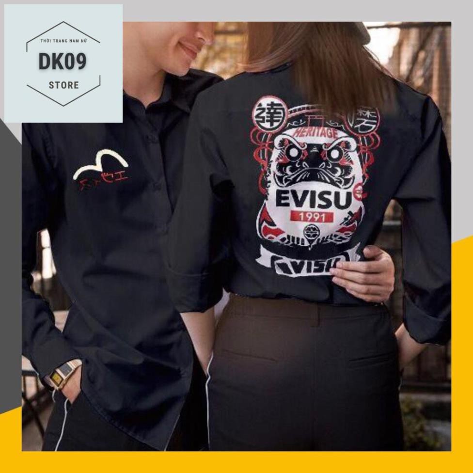 Áo Sơ Mi Dài Tay Cặp Đôi Nam- Nữ In Evisu