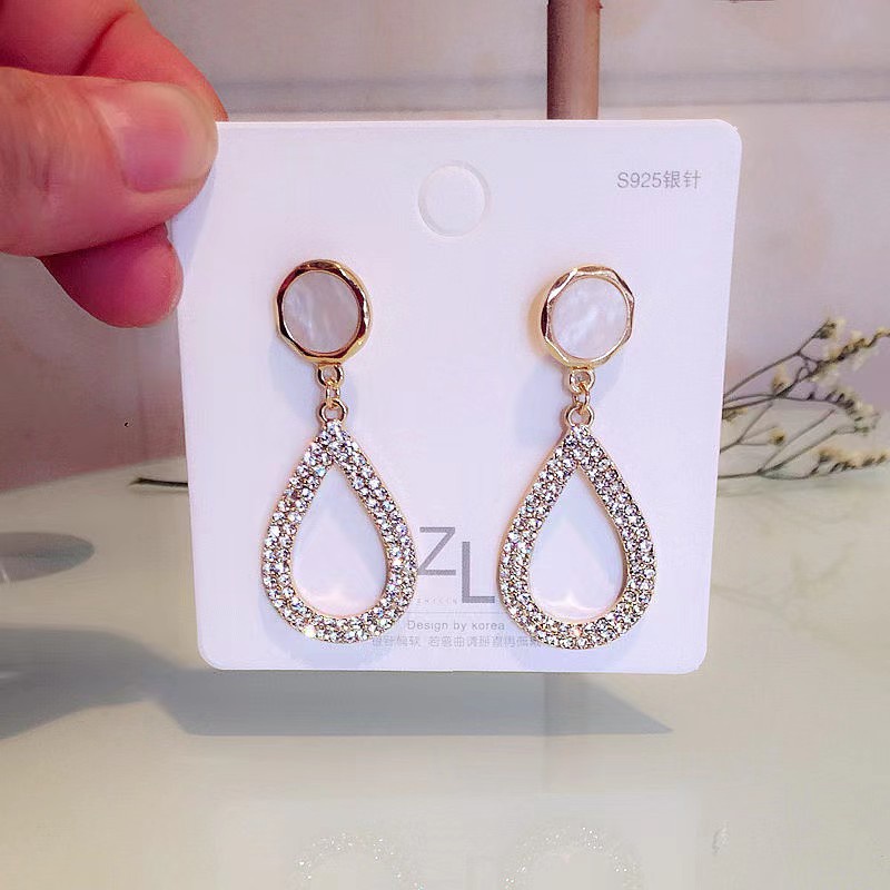 Bông Tai Dáng Dài Đính Đá Hình Giọt Nước Thời Trang Phong Cách Hàn Quốc