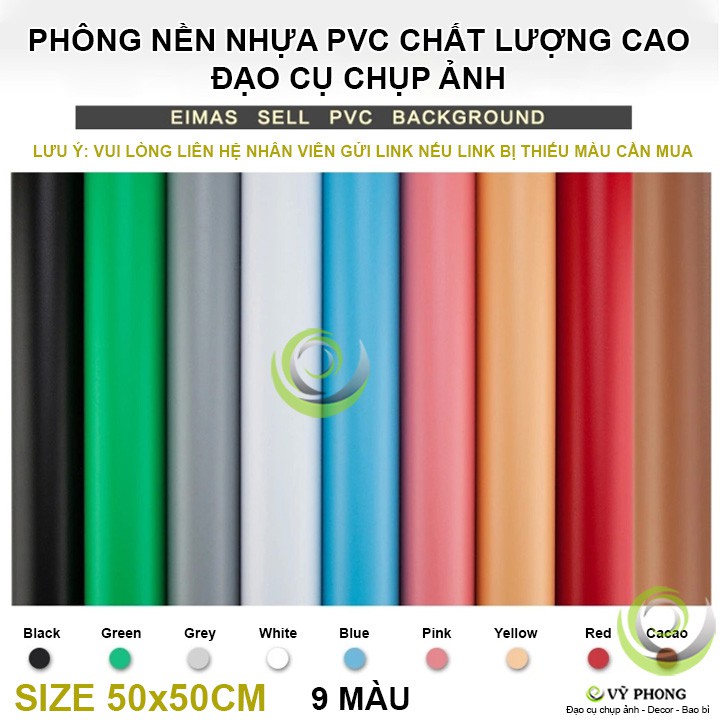 Phông nền nhựa PVC 50*50cm 9 màu trơn chụp ảnh chuyên nghiệp Studio đạo cụ CHỤP HÌNH PPVC50x50-01,2,3,4,5,6,7,8,9