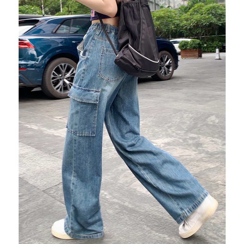 Quần Jean Lưng Cao Ống Suông Rộng Thời Trang Retro Hiphop Cá Tính