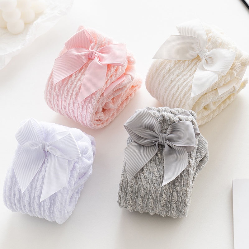 Vớ Cotton Dài Thoáng Khí Mềm Mại Đính Nơ Dễ Thương Cho Bé Gái