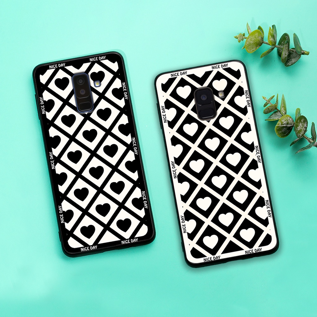 Ốp lưng Samsung A6 2018 - A6 Plus - A8 2018 - A8 Plus in hoạ tiết caro trái tim đen trắng, gấu bear cute đáng yêu