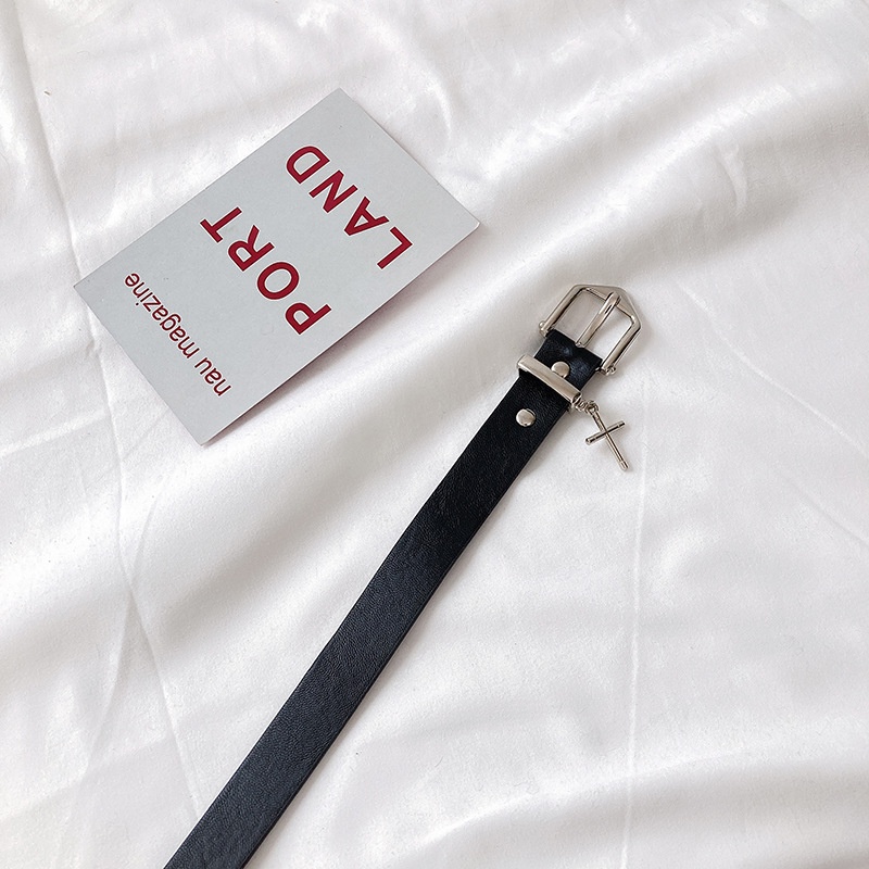 Thắt Lưng Da PU Màu Đen Phối Khóa Kim Loại Hình Thánh Giá Phong Cách Hip Hop Thời Trang Cho Nam Và Nữ