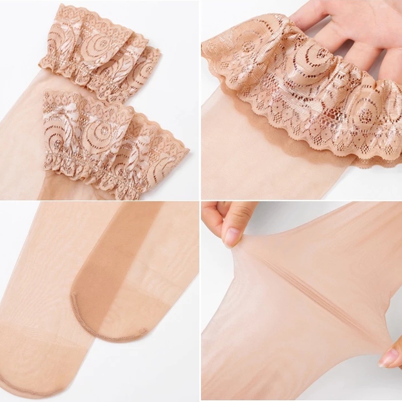 Vớ Lụa Dài Qua Gối Phối Ren Nhiều Màu Thoáng Khí Gợi Cảm Cho Nữ