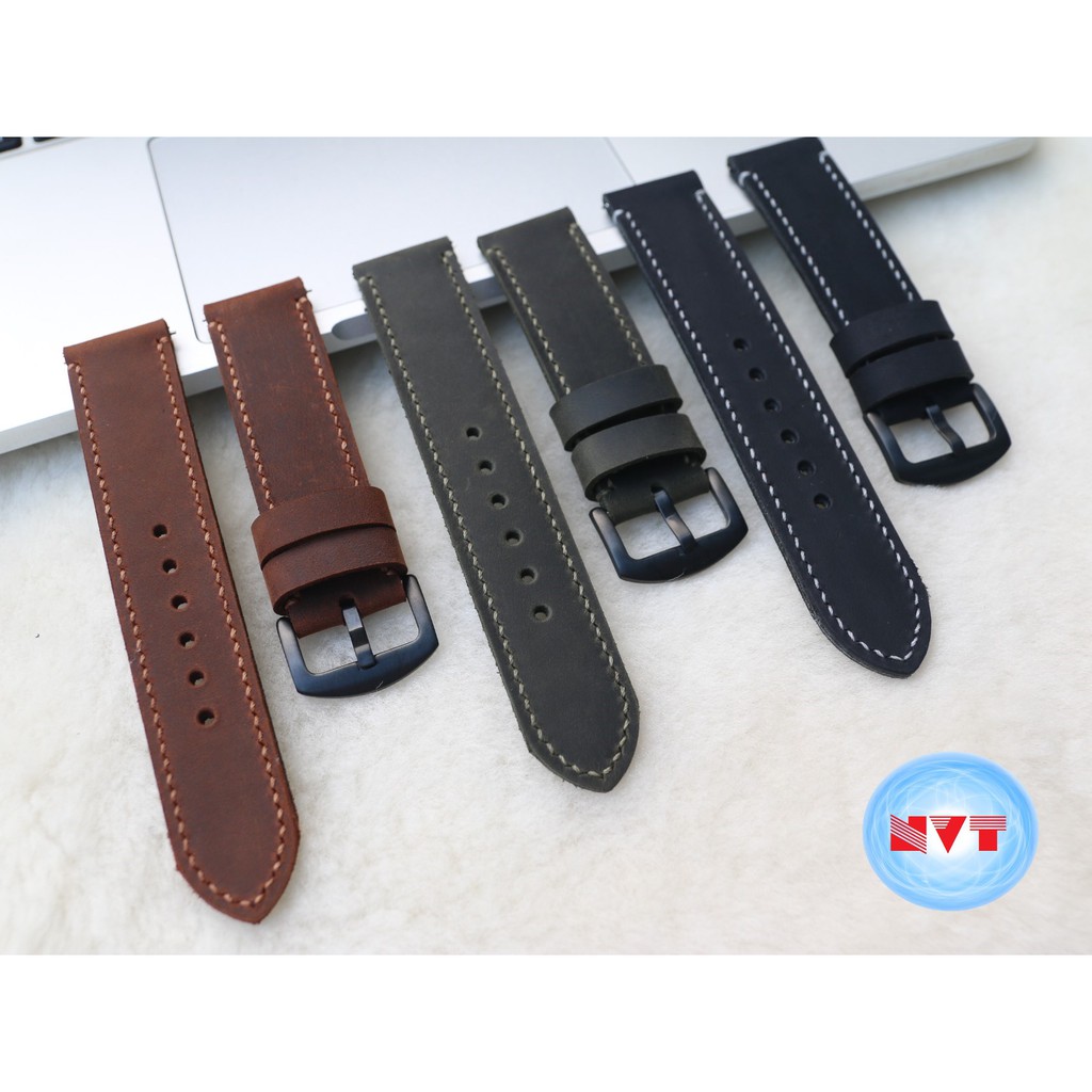 Dây Da Đồng Hồ Da Bò Sáp Vintage Handmade, Dây đeo bằng da cổ điển chốt thông minh thay thế SmartWatch