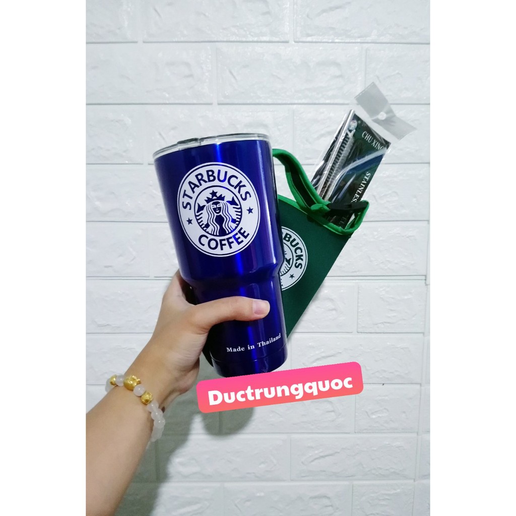 Ly Giữ Nhiệt Thái Lan 900ml Tặng 2 Ống Hút Inox + Cọ Rửa Và Túi Chống Sốc