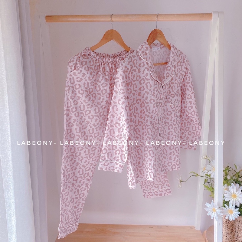 Đồ mặc ở nhà Pyjamas đồ bộ nữ beo muslin cao cấp Labeony