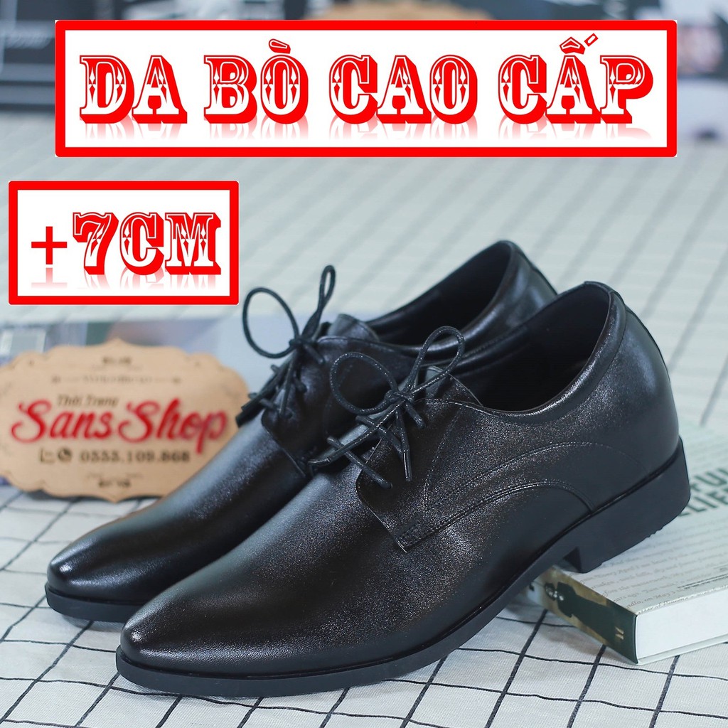 Giày tây nam tăng chiều cao 7cm giày da bò nam đế cao Sans183