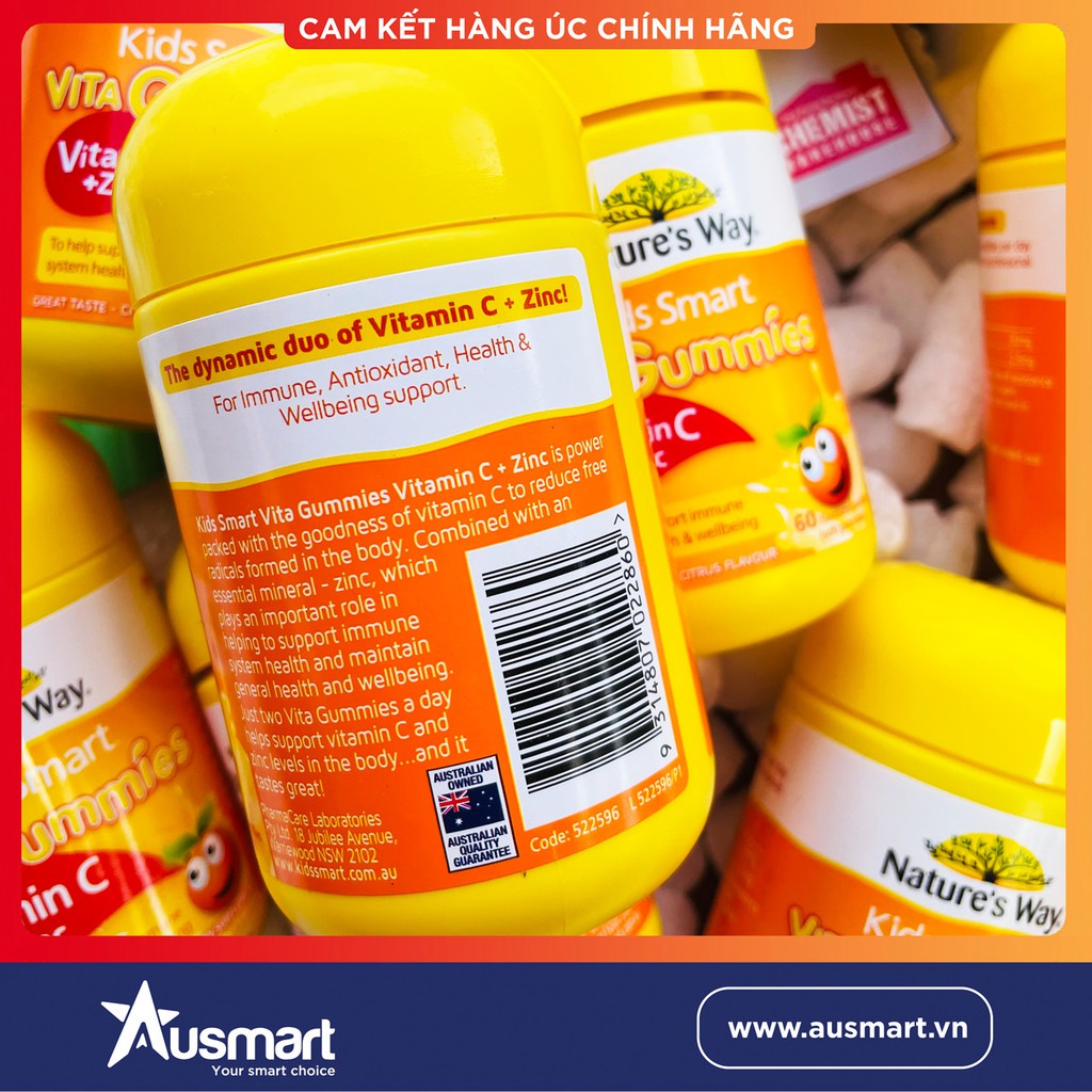 Kẹo vitamin C & Kẽm cho bé Nature's Way Kids Smart Vita Gummies Vitamin C + Zinc 60 viên